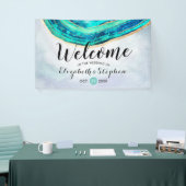 Banderoles Mariage Welcome Aquarelle Turquoise et Gold Agate (Salon professionnel)