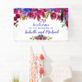 Banderoles Mariage Welcome Floral d'aquarelle violette et rou (En situation)