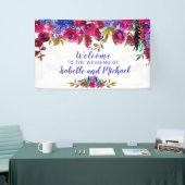 Banderoles Mariage Welcome Floral d'aquarelle violette et rou (Salon professionnel)