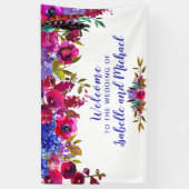 Banderoles Mariage Welcome Floral d'aquarelle violette et rou (Vertical)