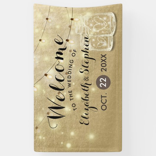 Banderoles Mariage Welcome Mason Jar String Lights Gold Foil (Vertical)