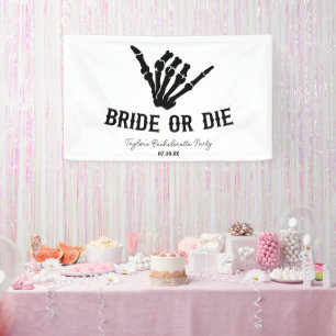 Banderoles Mariée ou mort Rockstar Skeleton Bachelorette Part