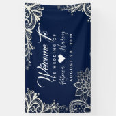 Banderoles marine blanche dentelle marine bleu mariage (Vertical)