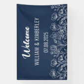 Banderoles Marine Bleu Floral Rustique Simple Mariage moderne (Verticale)