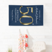 Banderoles Marine Blue 50th Birthday Solid Gold Typographie (En situation)