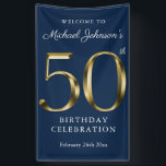 Banderoles Marine Blue 50th Birthday Solid Gold Typographie<br><div class="desc">Bannière de typographie en or massif Marine Blue 50th Birthday. Conception simple mais classe de thème d'anniversaire avec l'année de naissance jalon dans l'effet de texte en or solide! Design élégant pour tout genre, homme ou femme. C'est certainement une façon solide de célébrer votre anniversaire ! Consultez la collection pour...</div>