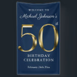 Banderoles Marine Blue 50th Birthday Solid Gold Typographie<br><div class="desc">Bannière de typographie en or massif Marine Blue 50th Birthday. Conception simple mais classe de thème d'anniversaire avec l'année de naissance jalon dans l'effet de texte en or solide! Design élégant pour tout genre, homme ou femme. C'est certainement une façon solide de célébrer votre anniversaire ! Consultez la collection pour...</div>