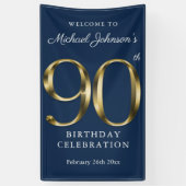 Banderoles Marine Blue Gold Custom 90th Birthday Party Bienve (Vertical)