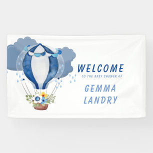 Banderoles Marine Blue Hot Air Balloon Boy Baby shower Bienve