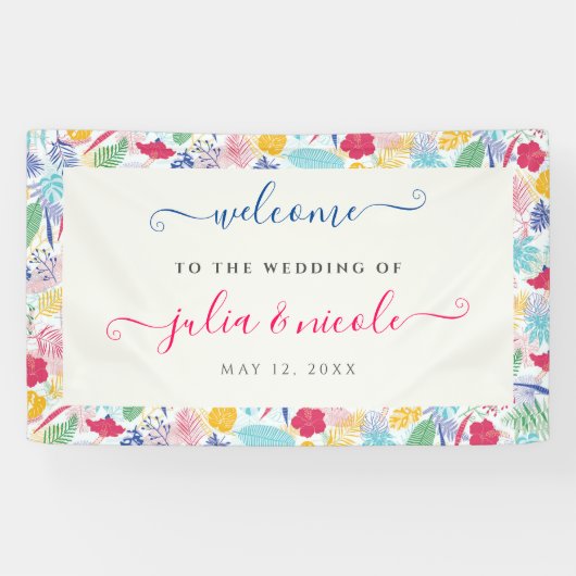 Banderoles Marine Blue Rose Wild Rain Forest Mariage À feuill (Horizontal)