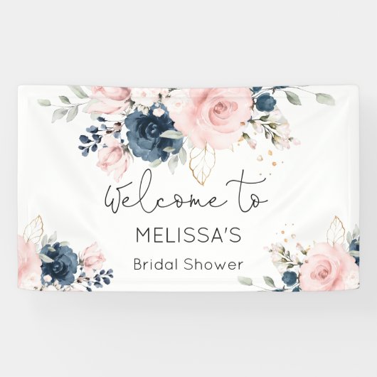 Banderoles Marine blush floral nuptiale douche bienvenue (Horizontal)
