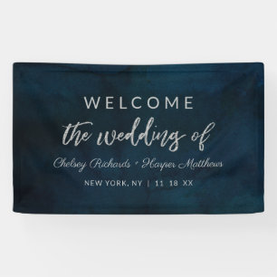 Banderoles Marine Luster Silver Blue Aquarelle Mariage Bienve
