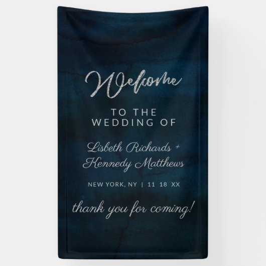 Banderoles Marine Luster Silver Blue Aquarelle Mariage Bienve (Vertical)