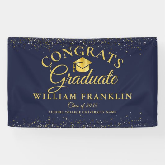 Banderoles Marine Parties scintillant Bleue Et Or Graduation  (Horizontal)