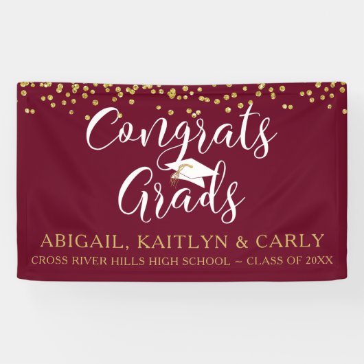 Banderoles Maroon Bourgogne Gold Script GRADS GRADS (Horizontal)