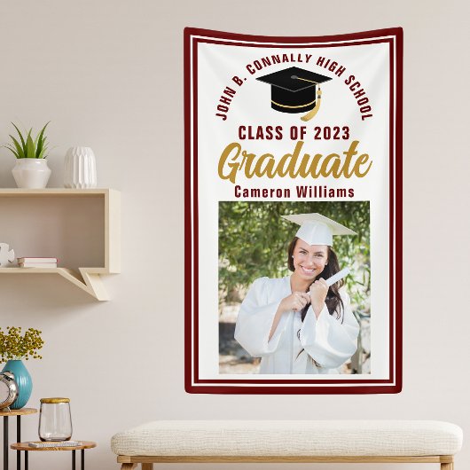 Banderoles Maroon Gold Graduate Photo Diplôme Vertical