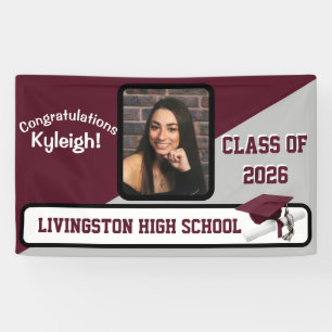 Banderoles Maroon, Grey & White Graduation