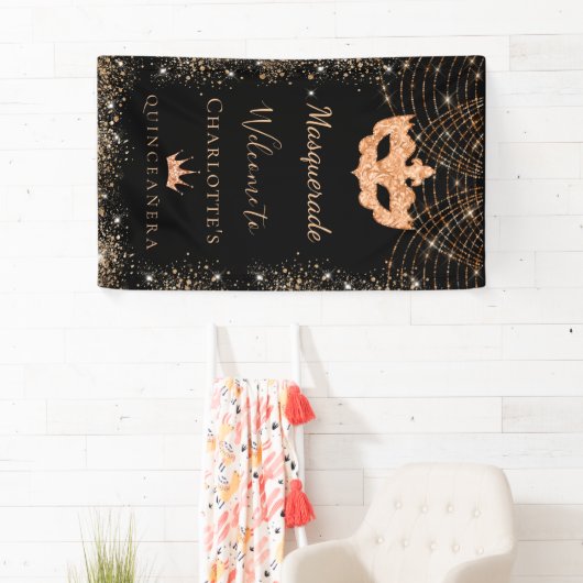 Banderoles Mascarade en or noir poussière de parties scintill (En situation)