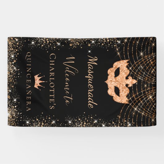Banderoles Mascarade en or noir poussière de parties scintill (Horizontal)