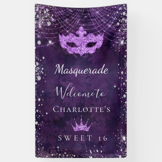 Banderoles Mascarade violet argent parties scintillant poussi (Vertical)