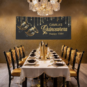 Banderoles Masquerade Masque Quinceañera Black Gold ID1031