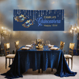 Banderoles Masquerade Masque Quinceañera Blue Gold ID1031