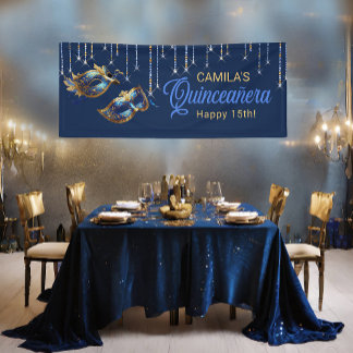 Banderoles Masquerade Masque Quinceañera Blue Gold ID1031
