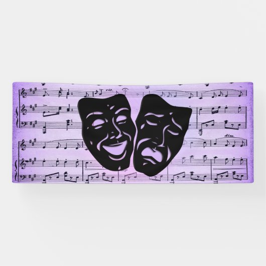 Banderoles Masques de musique et de théâtre violets (Horizontal)