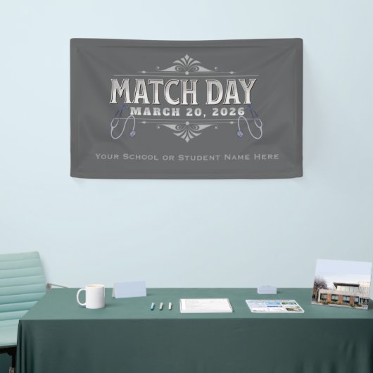 Banderoles Match Day 2026 Party Elegant Gray Stethoscope (Salon professionnel)