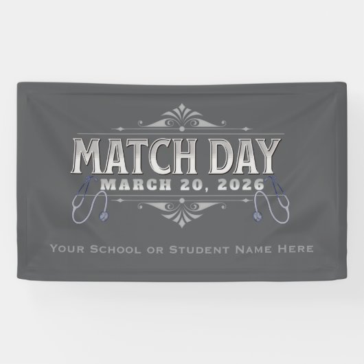 Banderoles Match Day 2026 Party Elegant Gray Stethoscope (Horizontal)