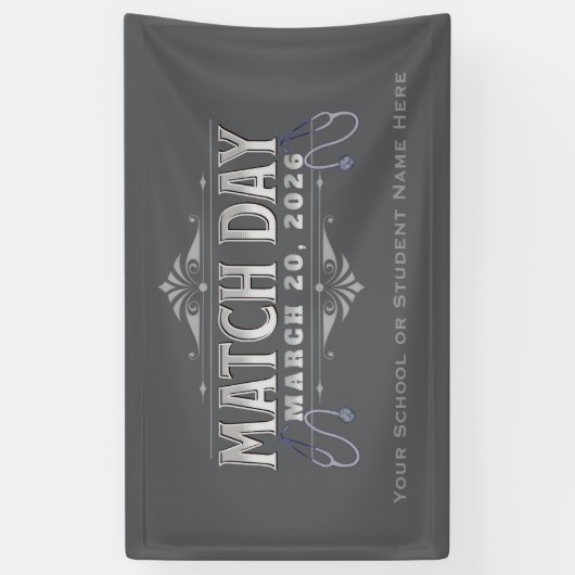 Banderoles Match Day 2026 Party Elegant Gray Stethoscope (Vertical)