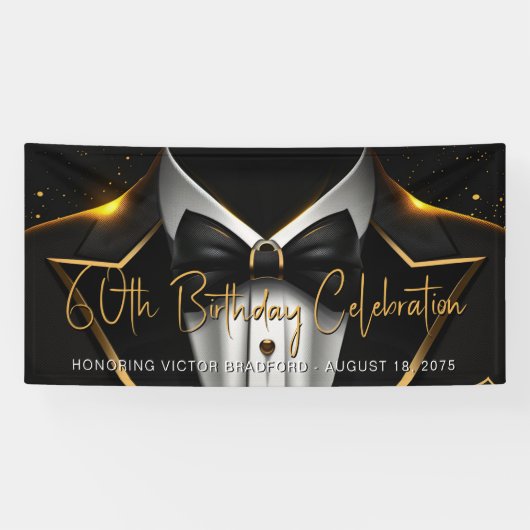 Banderoles Mens Black Gold fête d'anniversaire (Horizontal)