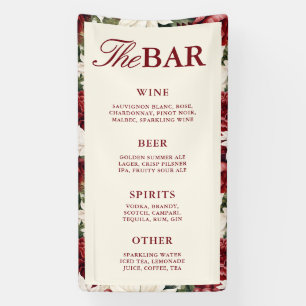 Banderoles Menu de Bar de Mariage Élégant Floral Bourgogne et