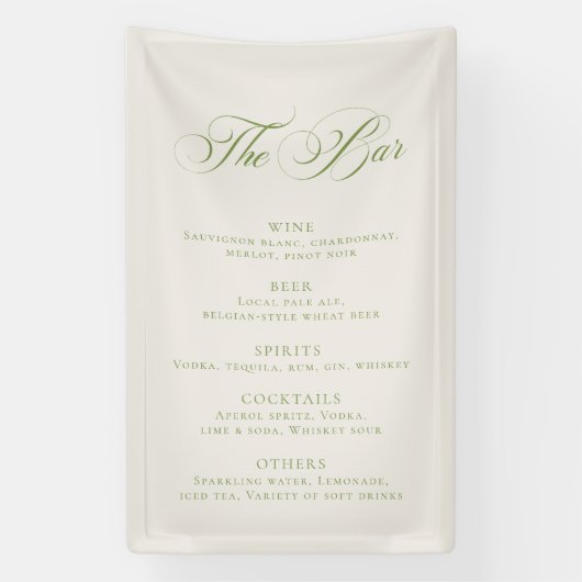 Banderoles Menu de bar de mariage vert classique Décoration d (Verticale)