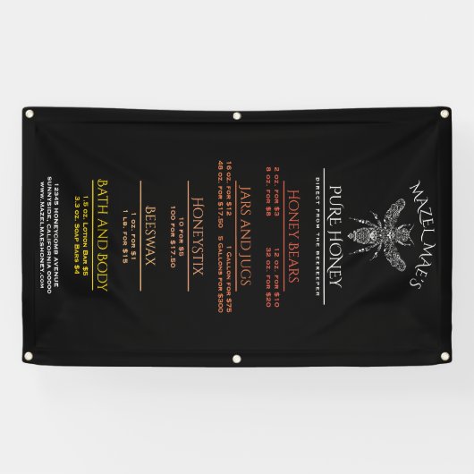 Banderoles Menu de miel Apiary personnalisé (Horizontal)