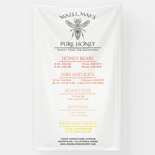 Banderoles Menu fait sur commande de miel de rucher (Vertical)