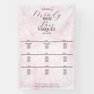 Banderoles Menu Mariage Rose Abstrait Marbre Noir Script