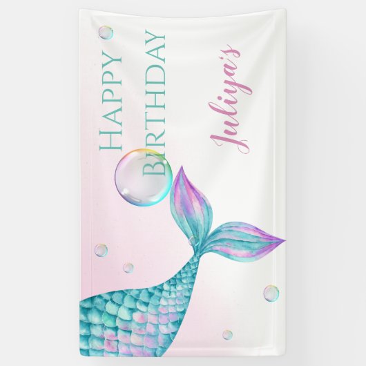 Banderoles Mermaid Queue avec bulles Anniversaire (Vertical)