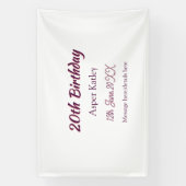 Banderoles Message simple nom date rose violet pour 20e anniv (Verticale)