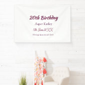 Banderoles Message simple nom date rose violet pour 20e anniv (Insitu)