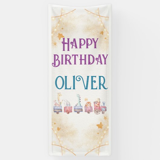 Banderoles mignon animal bleu 1ère fête d'anniversaire (Vertical)