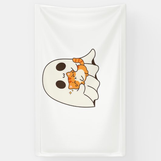 Banderoles Mignon fantôme et chat, T-shirt classique Hallowee (Vertical)