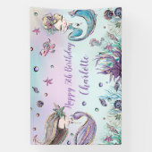 Banderoles Mignonne sirène Anniversaire Piscine arrière-plan  (Verticale)