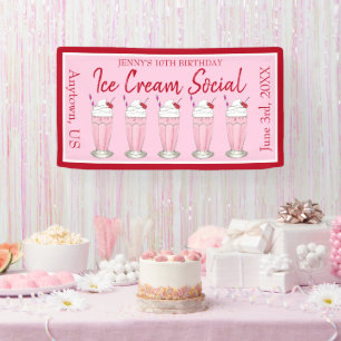 Banderoles Milkshake rose Crème de glace Social Anniversaire