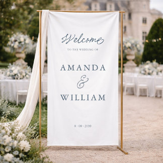Banderoles Minimal Dusty Blue Wedding Welcome Sign