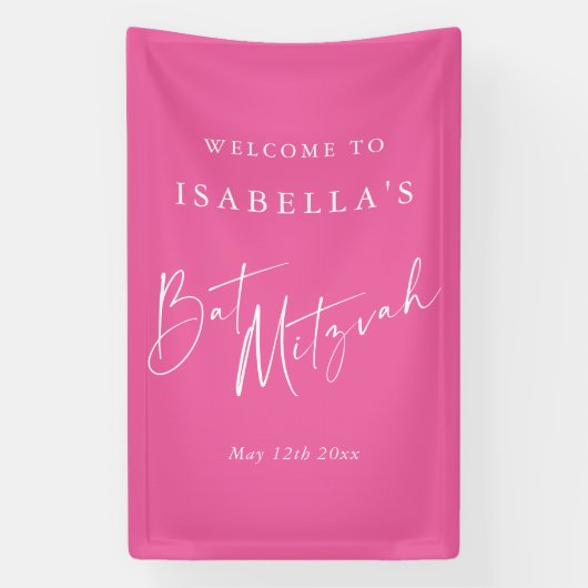 Banderoles Minimalist Hot Pink Custom Bat Mitzvah Welcome (Verticale)