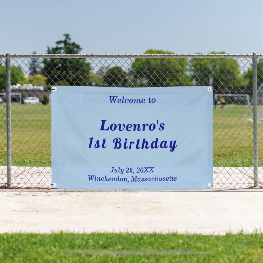 Banderoles Minimalist Light Blue Kids Birthday Banner (Insitu)
