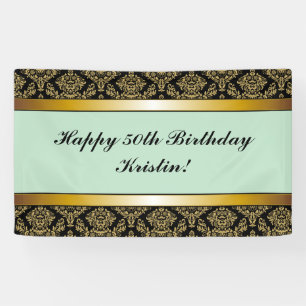 Banderoles Mint Green Any Age Gold Damask Anniversaire Banniè