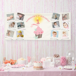 Banderoles Miss Pink Cupcake 12 Photo Girl 1st Birthday Party