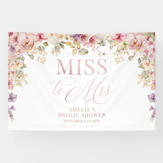 Banderoles Miss to Mrs Bridal shower elegant orchids backdrop (Horizontal)
